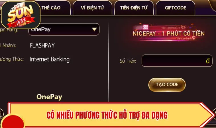 Rút Tiền SUNWIN 2 Có nhiều phương thức hỗ trợ đa dạng