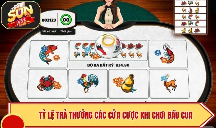 Live Bầu Cua SUNWIN - Đỉnh Cao Lắc Xúc Xắc Cho Người Chơi 4 Tỷ lệ trả thưởng các cửa cược khi chơi Bầu Cua SUNWIN